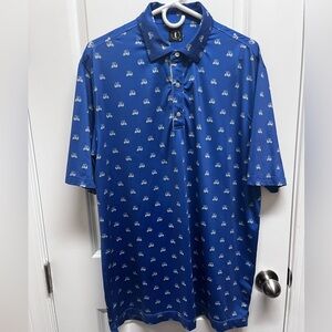 U Suck at Golf Mens  Polo Blue all over golf cart print Sz L